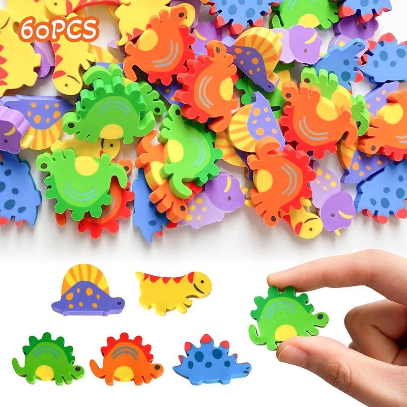 Kleeblatt Large Dinosaur Erasers for Kids Bulk, 60 PCS Big Large Fun Desk Pets for Kids Classroom, Treasure Box Prizes,Party Favors for Kids Goodie Bags, Back to School Gifts for Ages Over 3 Students - Image 1